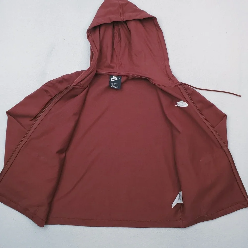 Nike Hoodie Womens Small Maroon Full Zip Sweatshirt Cropped Oversized Athleisure